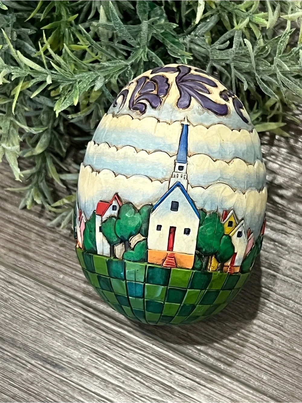 Jim Shore Wood‎ Carved Egg Heartwood Creek Church Lighthouse Landscape